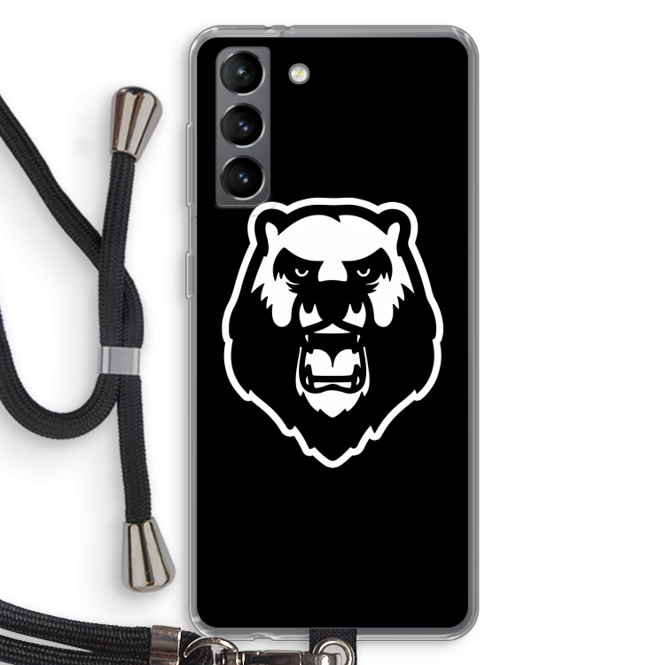 Angry Bear (black): Samsung Galaxy S21 Transparant Hoesje met koord