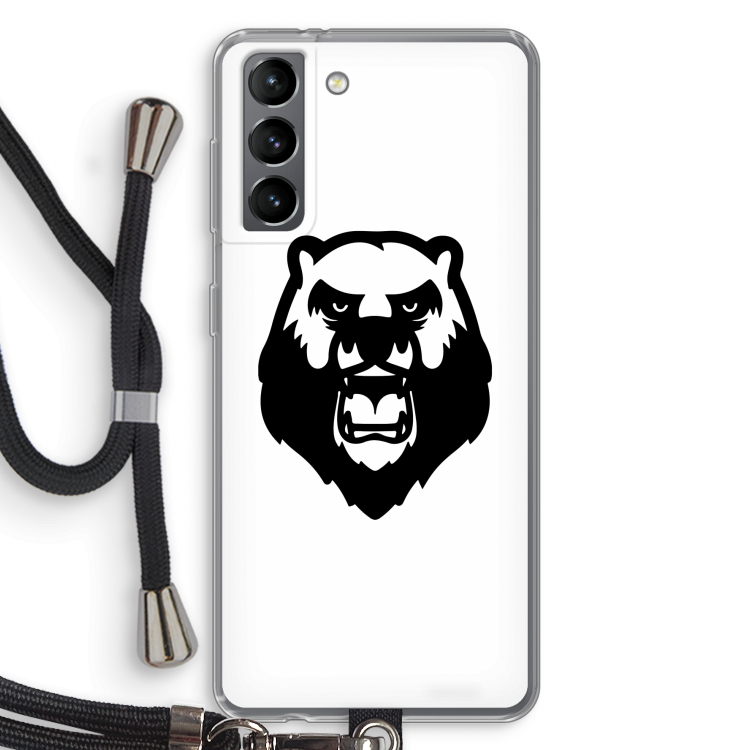 Angry Bear (white): Samsung Galaxy S21 Transparant Hoesje met koord