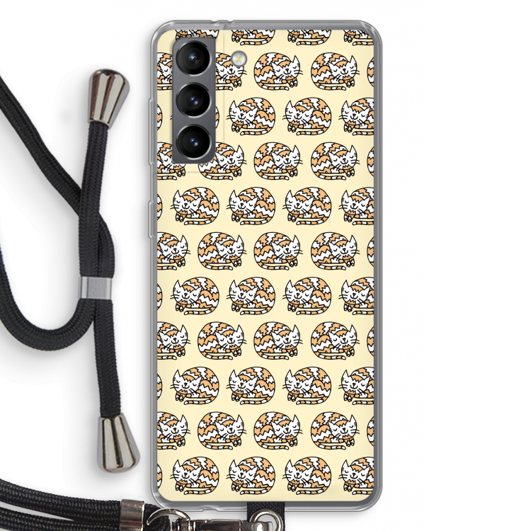 Slapende poes: Samsung Galaxy S21 Transparant Hoesje met koord