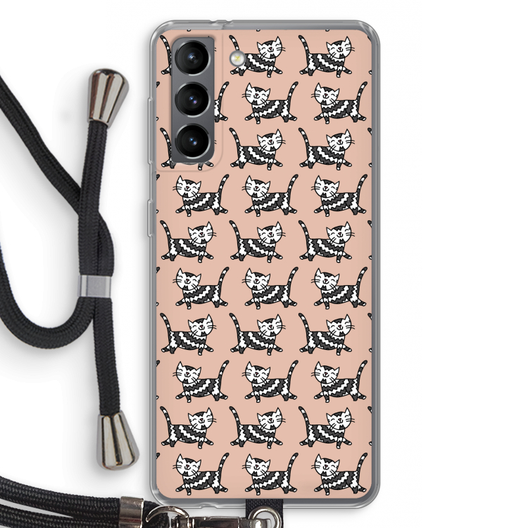 Zwarte poes: Samsung Galaxy S21 Transparant Hoesje met koord