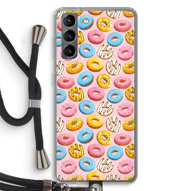 Pink donuts: Samsung Galaxy S21 Transparant Hoesje met koord