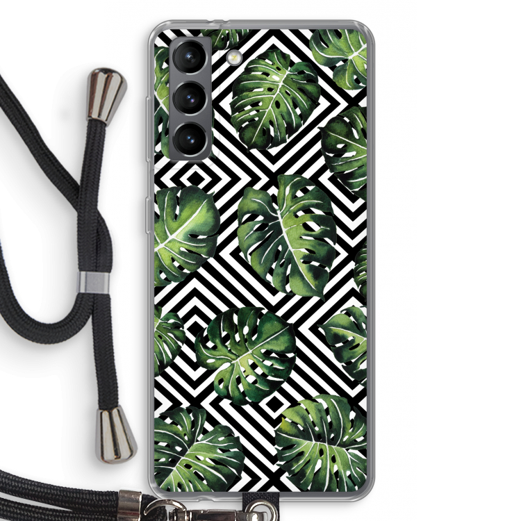 Geometrische jungle: Samsung Galaxy S21 Transparant Hoesje met koord