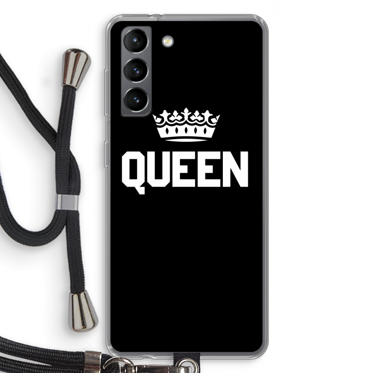 Queen zwart: Samsung Galaxy S21 Transparant Hoesje met koord
