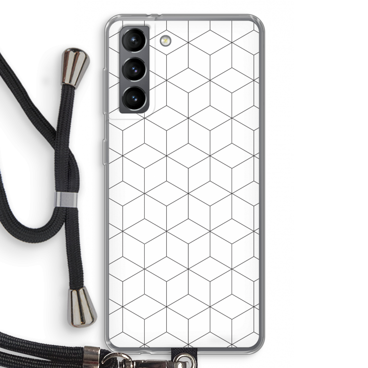 Zwart-witte kubussen: Samsung Galaxy S21 Transparant Hoesje met koord