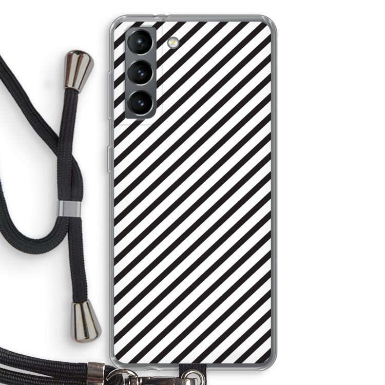 Strepen zwart-wit: Samsung Galaxy S21 Transparant Hoesje met koord