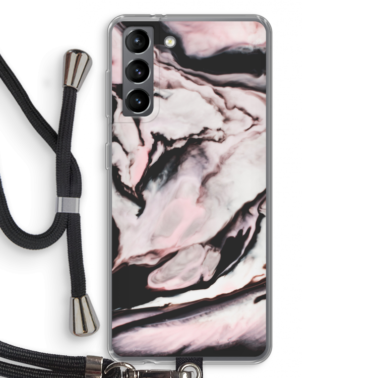 Roze stroom: Samsung Galaxy S21 Transparant Hoesje met koord