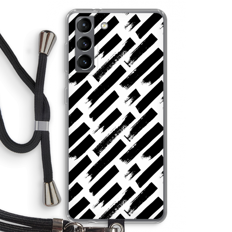Zwarte vegen: Samsung Galaxy S21 Transparant Hoesje met koord