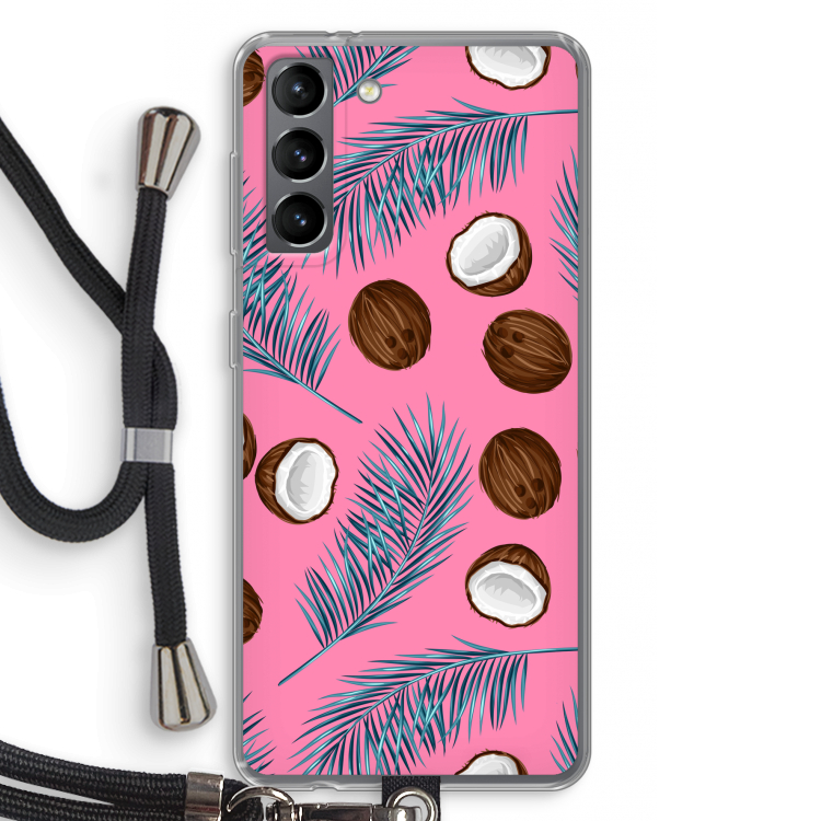 Kokosnoot roze: Samsung Galaxy S21 Transparant Hoesje met koord