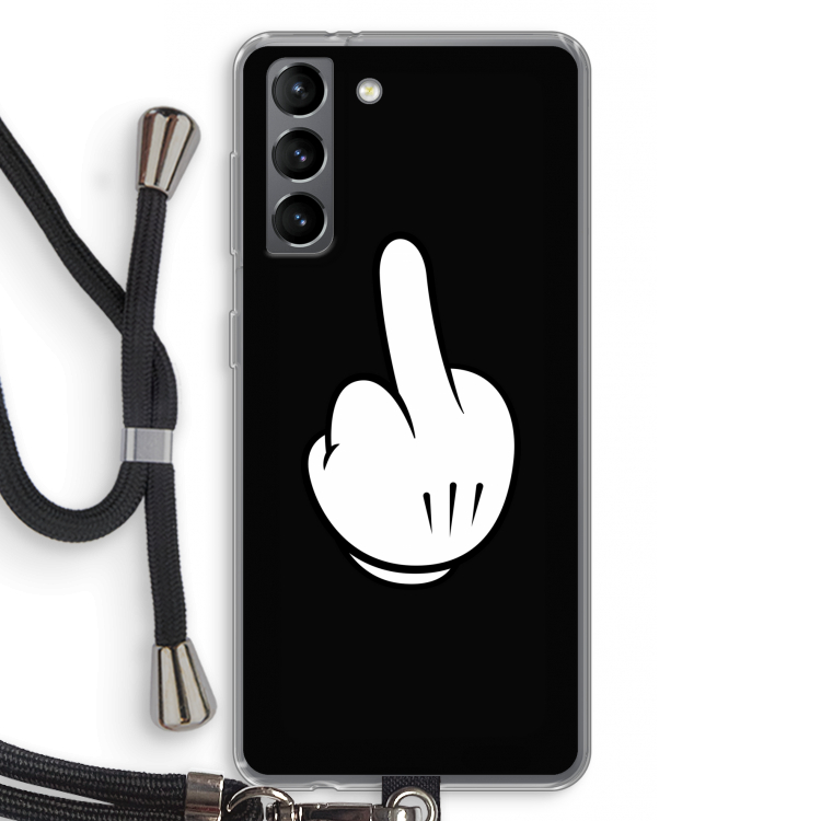 Middle finger black: Samsung Galaxy S21 Transparant Hoesje met koord