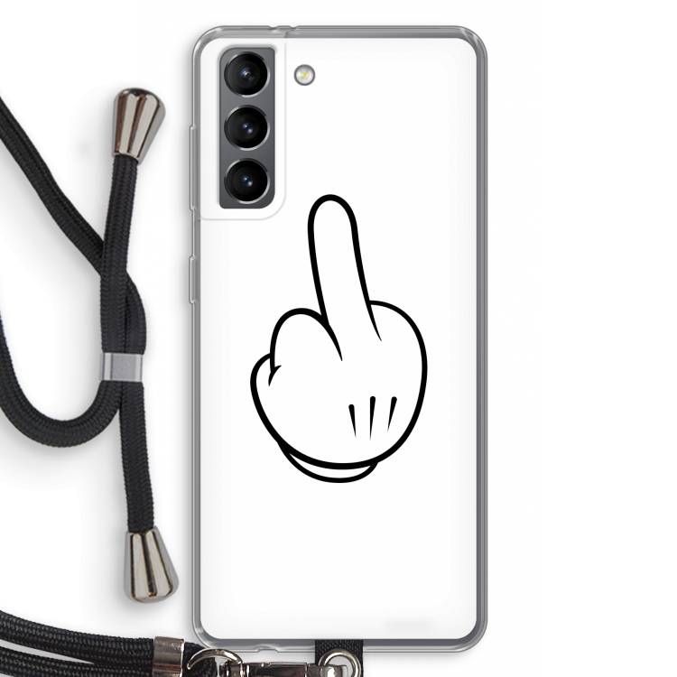 Middle finger white: Samsung Galaxy S21 Transparant Hoesje met koord