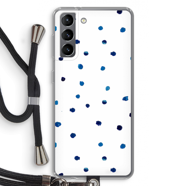 Blauwe stippen: Samsung Galaxy S21 Transparant Hoesje met koord
