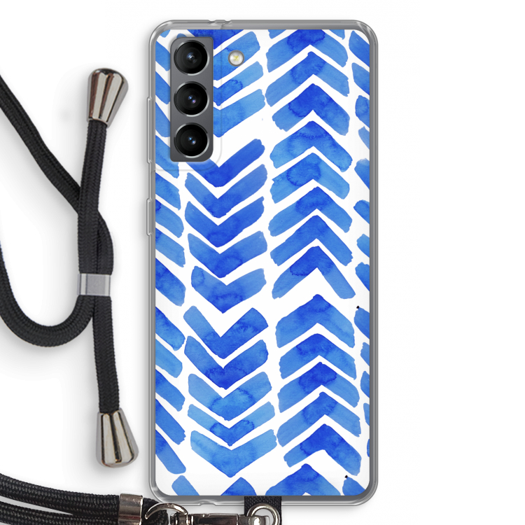 Blauwe pijlen: Samsung Galaxy S21 Transparant Hoesje met koord