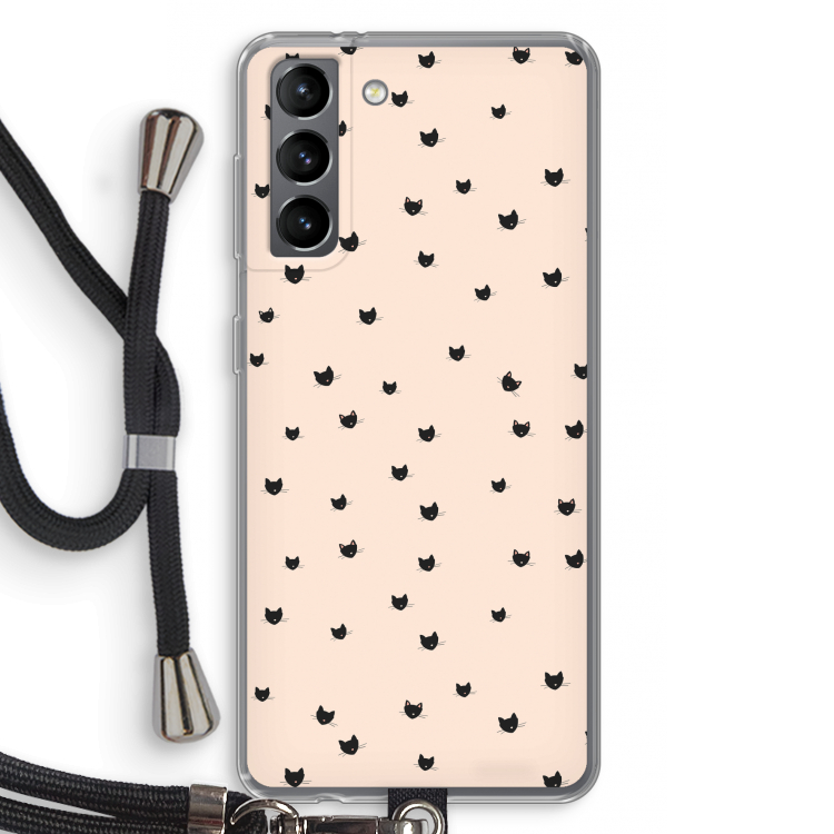 Kleine kattenkopjes: Samsung Galaxy S21 Transparant Hoesje met koord