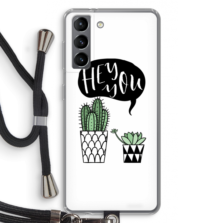 Hey you cactus: Samsung Galaxy S21 Transparant Hoesje met koord
