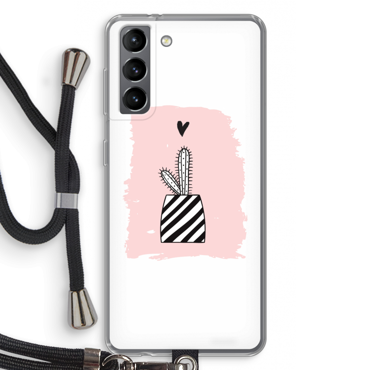 Zwart-wit cactus: Samsung Galaxy S21 Transparant Hoesje met koord