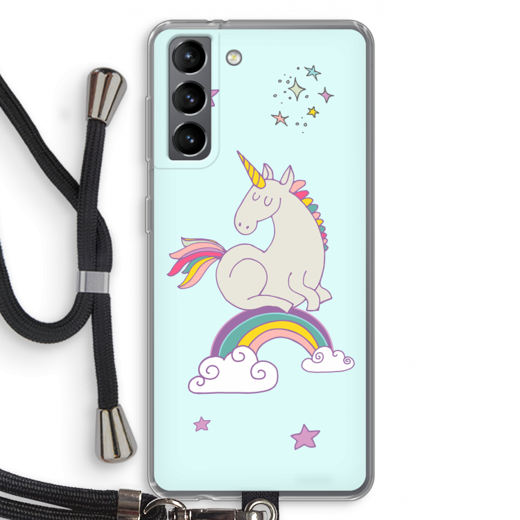 Regenboog eenhoorn: Samsung Galaxy S21 Transparant Hoesje met koord