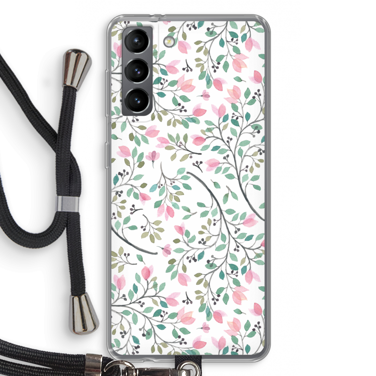 Sierlijke bloemen: Samsung Galaxy S21 Transparant Hoesje met koord