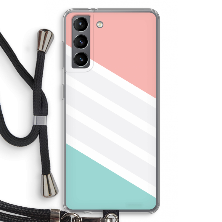 Strepen pastel: Samsung Galaxy S21 Transparant Hoesje met koord