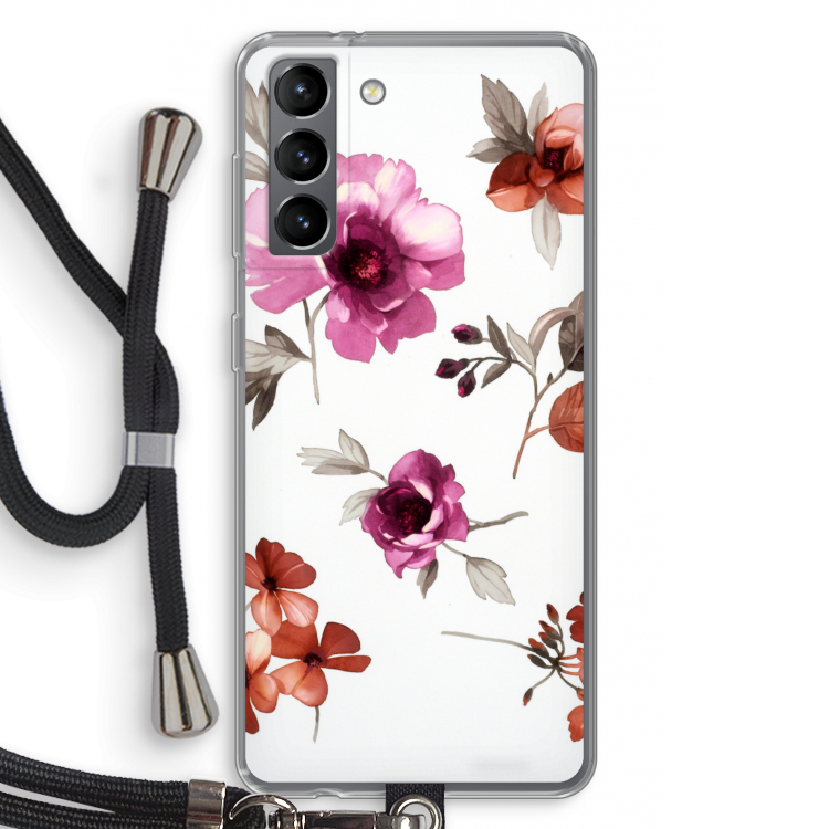 Geschilderde bloemen: Samsung Galaxy S21 Transparant Hoesje met koord