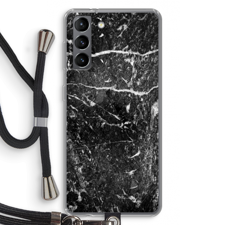 Zwart marmer: Samsung Galaxy S21 Transparant Hoesje met koord