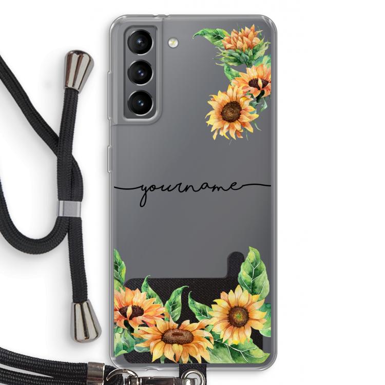 Zonnebloemen: Samsung Galaxy S21 Transparant Hoesje met koord