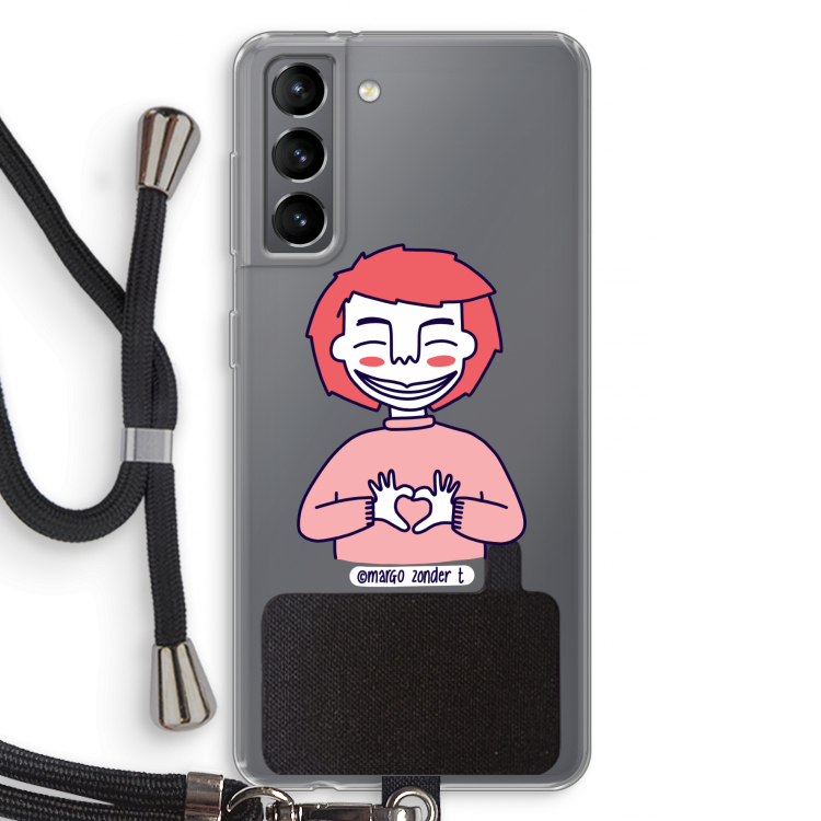 Hartje: Samsung Galaxy S21 Transparant Hoesje met koord