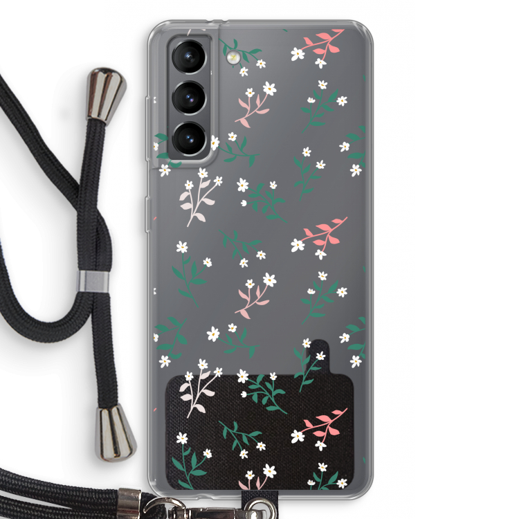 Small white flowers: Samsung Galaxy S21 Transparant Hoesje met koord