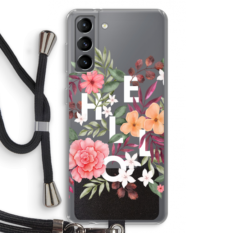 Hello in flowers: Samsung Galaxy S21 Transparant Hoesje met koord