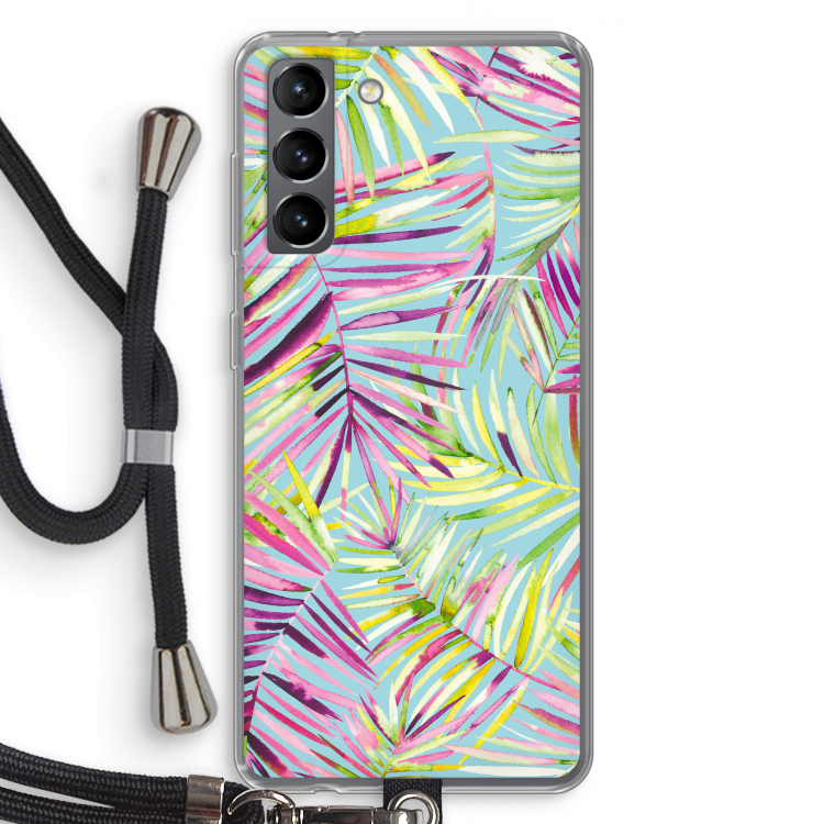 Tropical Palms Blue: Samsung Galaxy S21 Transparant Hoesje met koord