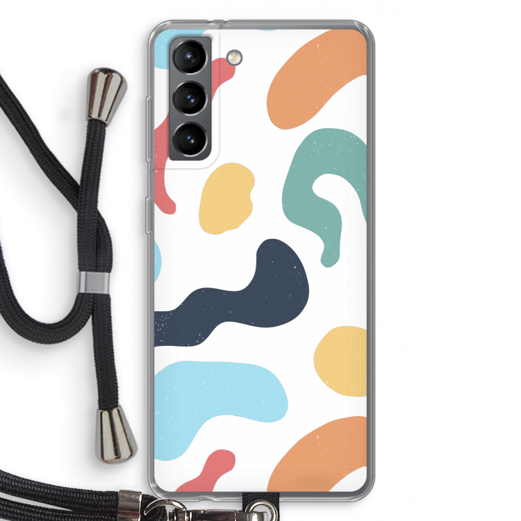 Memphis Shapes Blue: Samsung Galaxy S21 Transparant Hoesje met koord