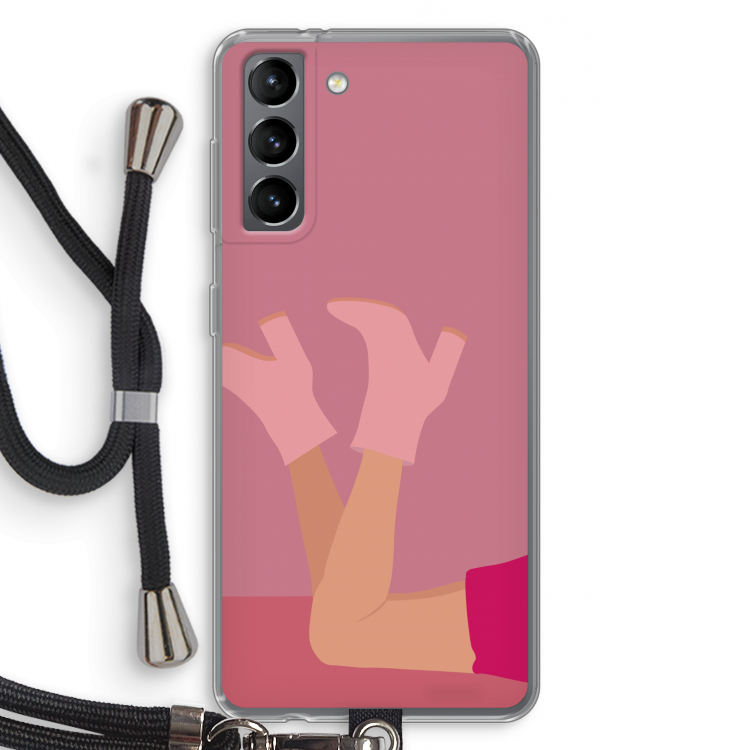Pink boots: Samsung Galaxy S21 Transparant Hoesje met koord