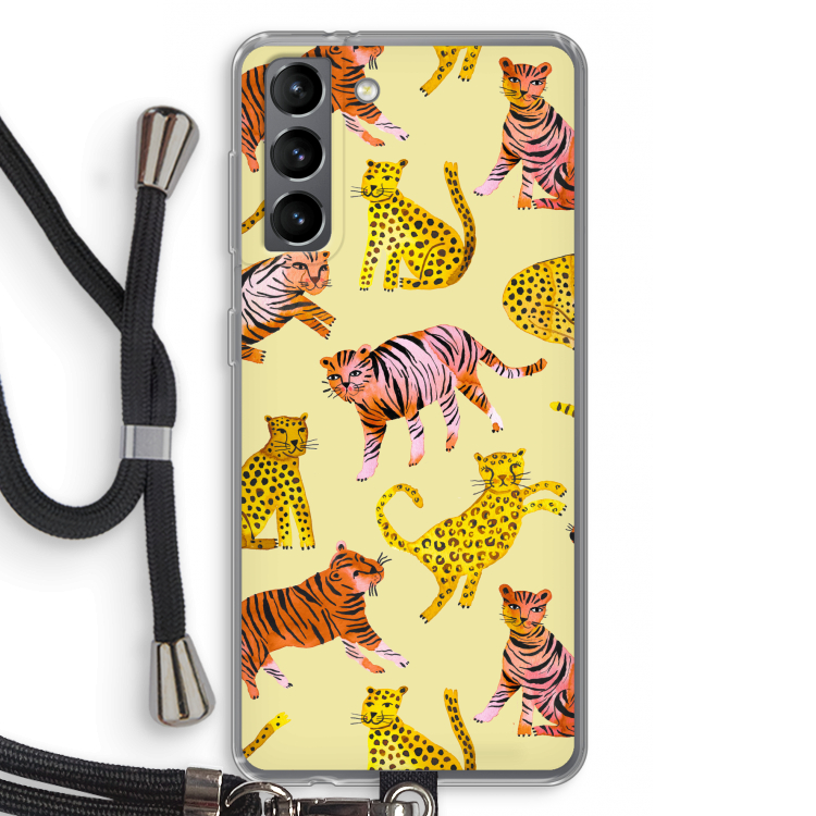 Cute Tigers and Leopards: Samsung Galaxy S21 Transparant Hoesje met koord