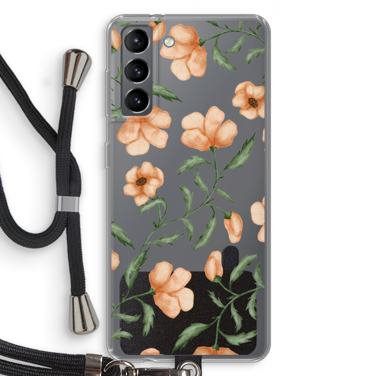 Peachy flowers: Samsung Galaxy S21 Transparant Hoesje met koord