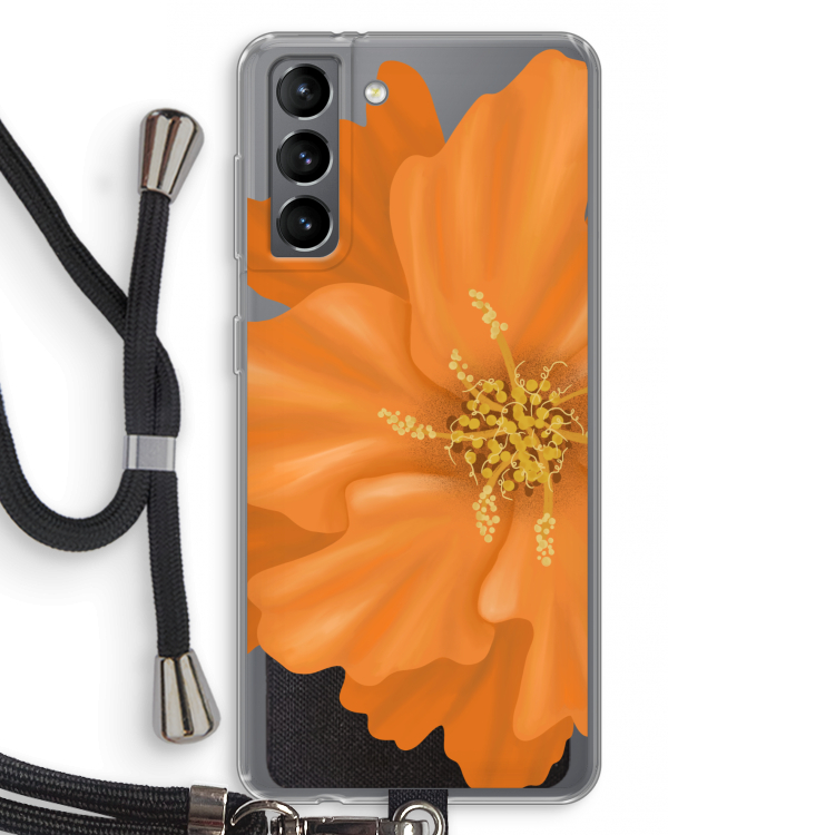 Orange Ellila flower: Samsung Galaxy S21 Transparant Hoesje met koord
