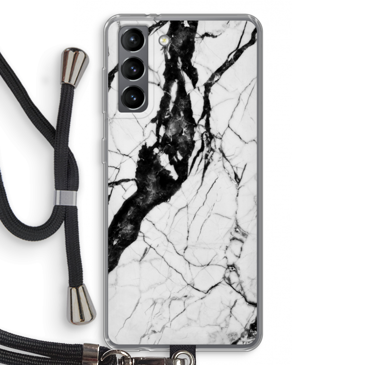 Witte marmer 2: Samsung Galaxy S21 Transparant Hoesje met koord