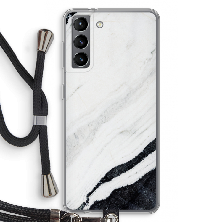 Elegante marmer: Samsung Galaxy S21 Transparant Hoesje met koord