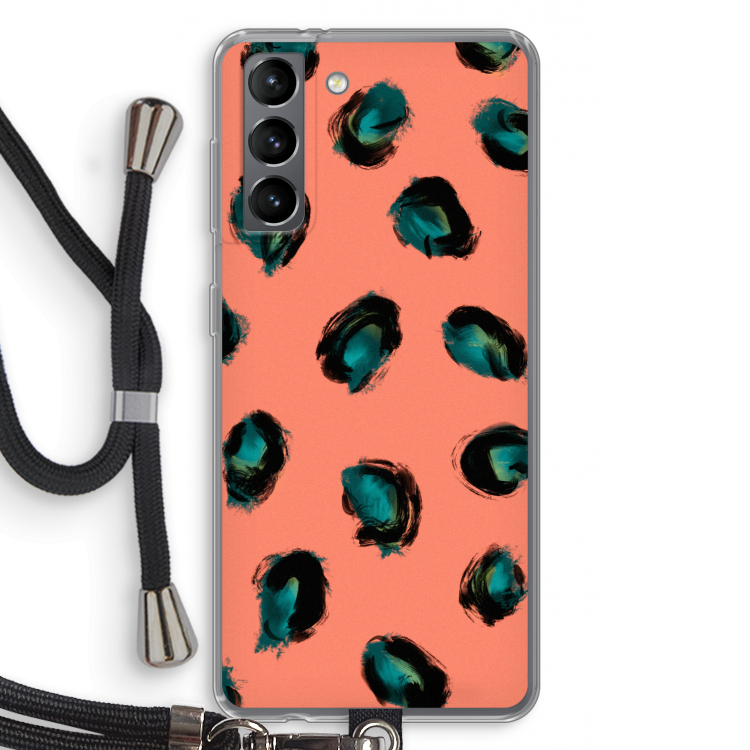 Pink Cheetah: Samsung Galaxy S21 Transparant Hoesje met koord