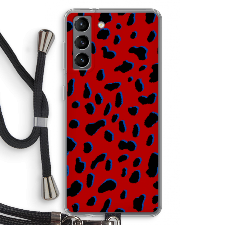 Red Leopard: Samsung Galaxy S21 Transparant Hoesje met koord