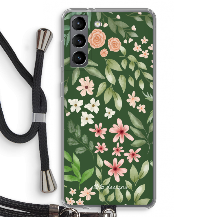 Botanical green sweet flower heaven: Samsung Galaxy S21 Transparant Hoesje met koord