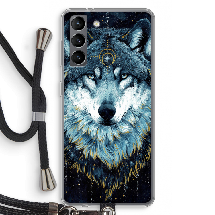 Darkness Wolf: Samsung Galaxy S21 Transparant Hoesje met koord