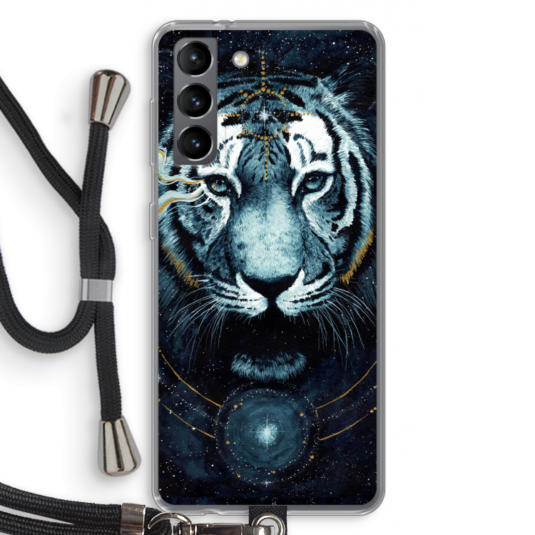 Darkness Tiger: Samsung Galaxy S21 Transparant Hoesje met koord