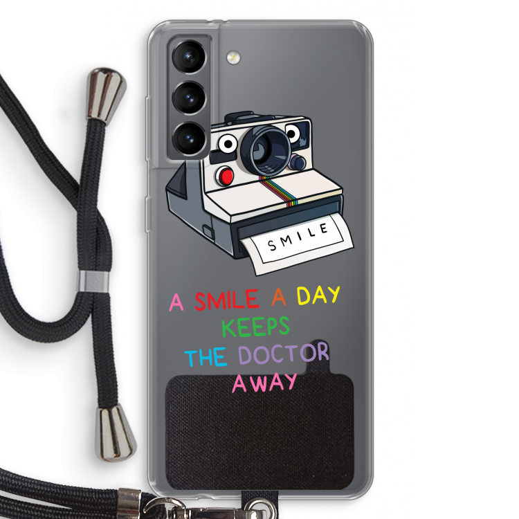 Smile: Samsung Galaxy S21 Transparant Hoesje met koord