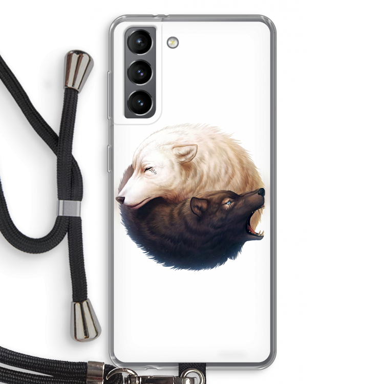 Yin Yang Wolves: Samsung Galaxy S21 Transparant Hoesje met koord