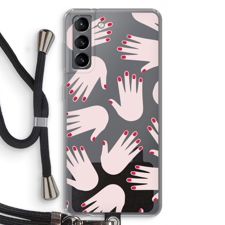 Hands pink: Samsung Galaxy S21 Transparant Hoesje met koord