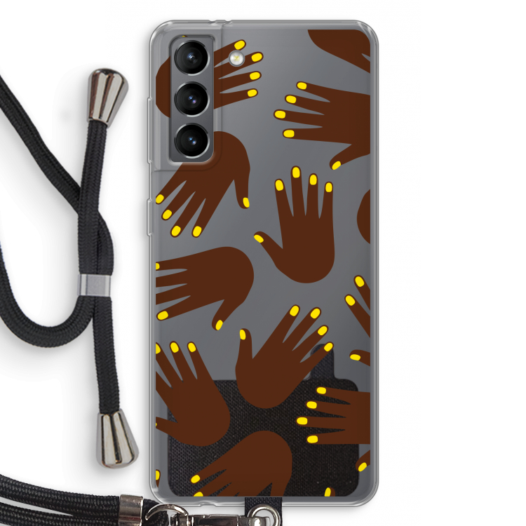 Hands dark: Samsung Galaxy S21 Transparant Hoesje met koord
