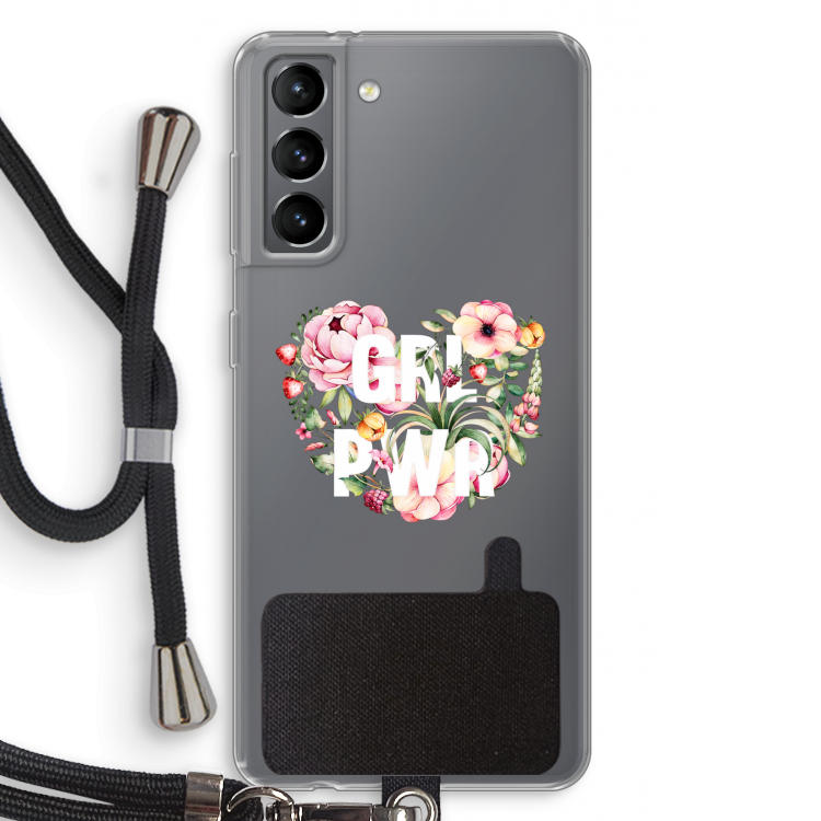 GRL PWR Flower: Samsung Galaxy S21 Transparant Hoesje met koord