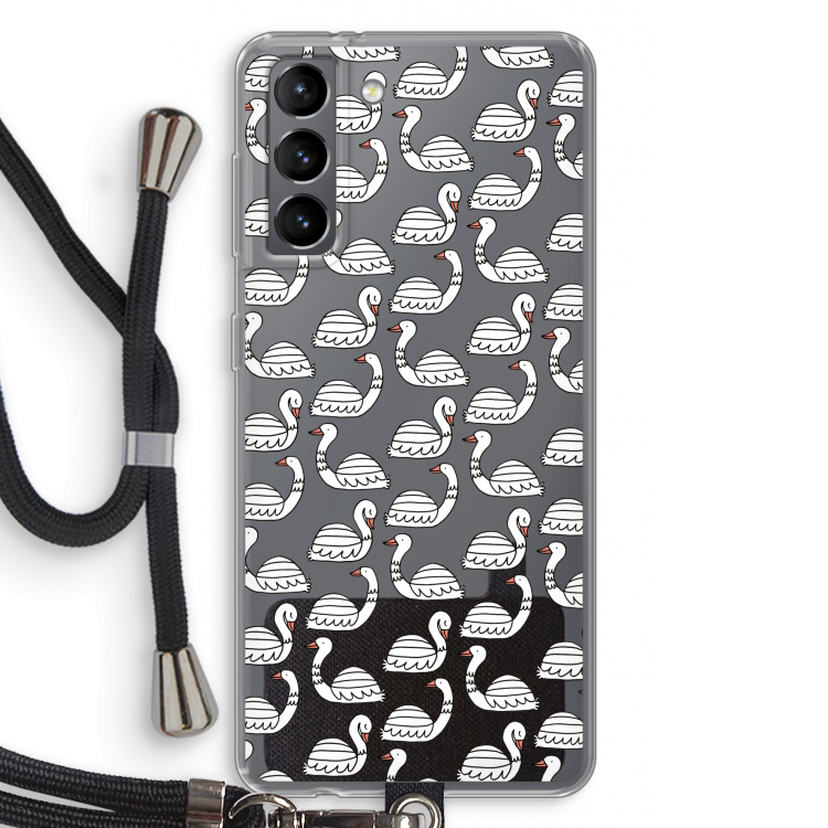 Zwanen: Samsung Galaxy S21 Transparant Hoesje met koord