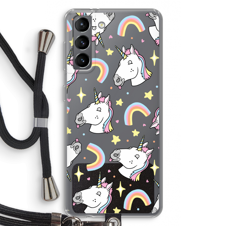 Rainbow Unicorn: Samsung Galaxy S21 Transparant Hoesje met koord