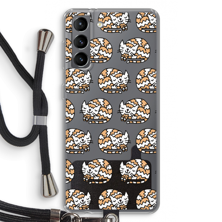 Slapende poes: Samsung Galaxy S21 Transparant Hoesje met koord