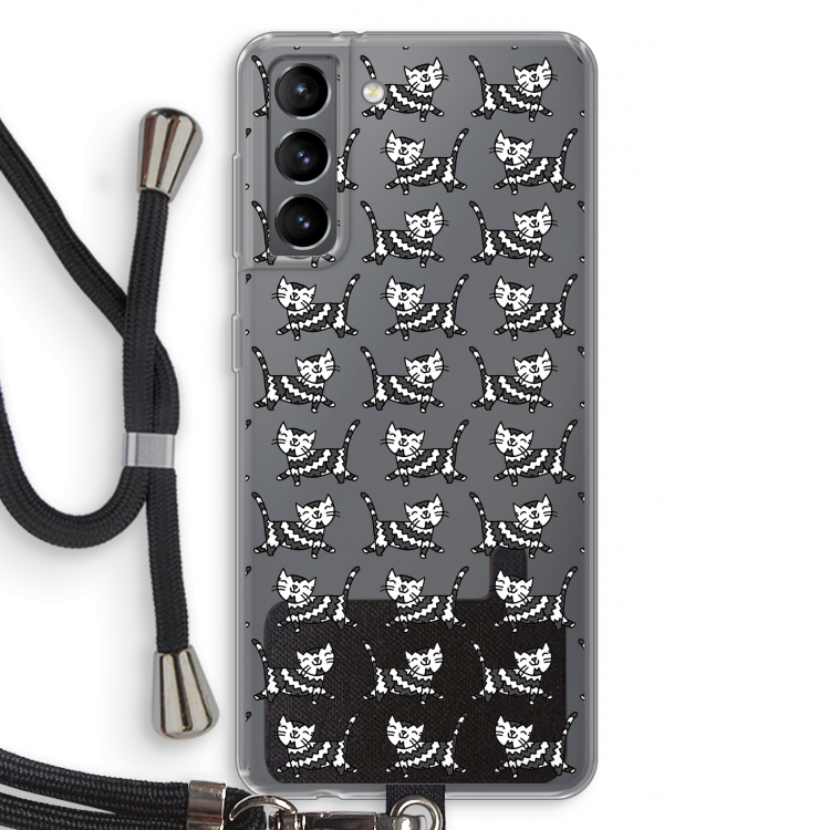 Zwarte poes: Samsung Galaxy S21 Transparant Hoesje met koord